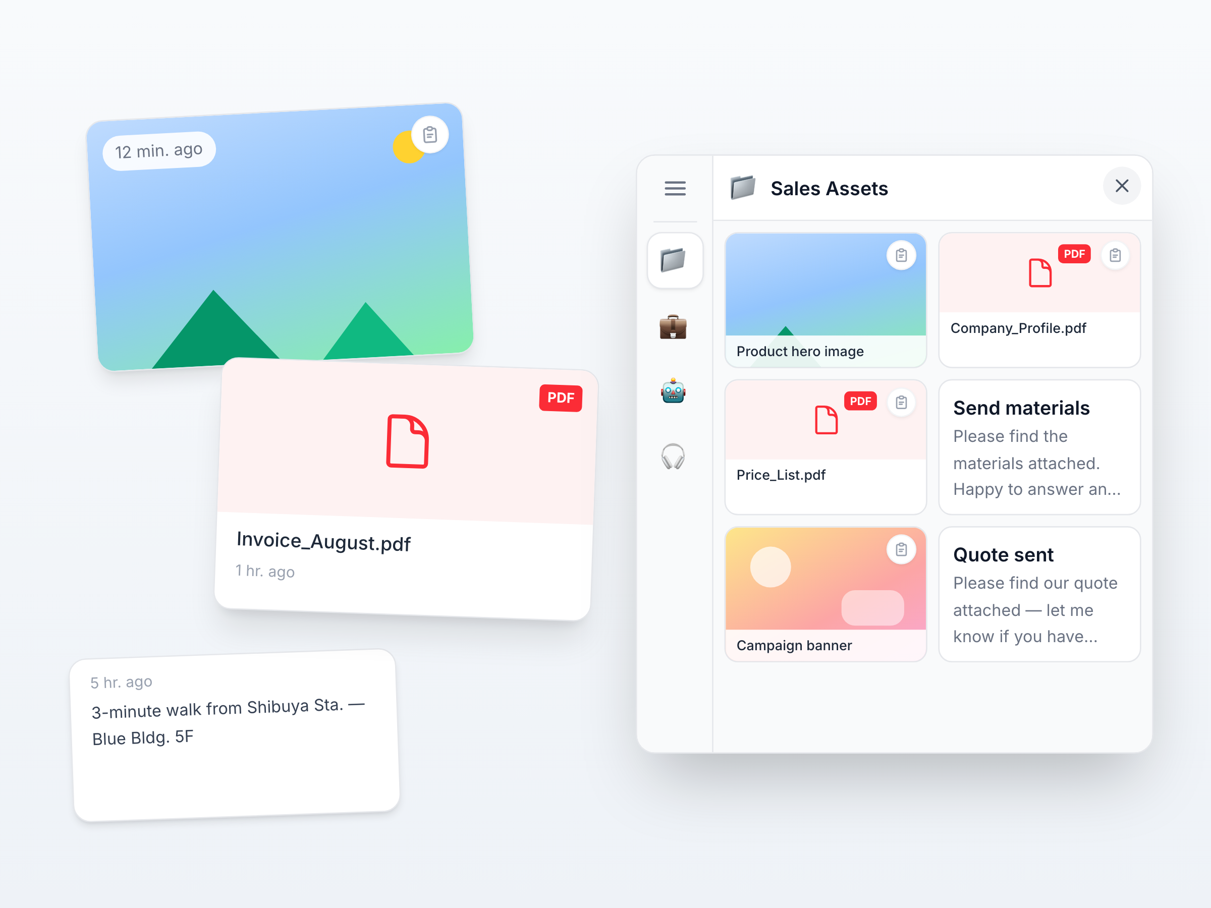 A stack of documents including text, images, and PDFs